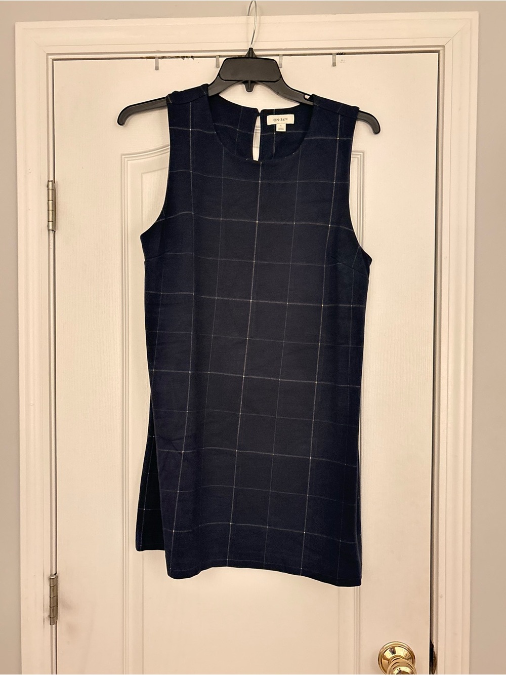 Windowpane Shift Dress in Navy - Classic Sleeveless Mini